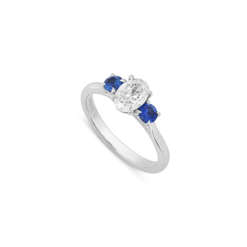 J3277 – Oval Diamond and Sapphire Engagement Ring