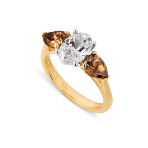 Oval & Pear Diamond Three Stone Ring