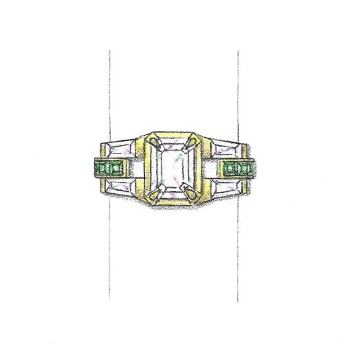 Emerald Cut Diamond & Emerald Ring Design