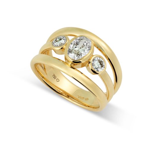 Gold & Diamond Three Row Ring