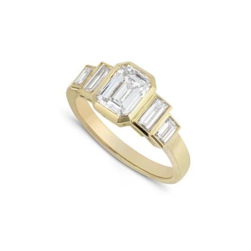 Emerald & Baguette Cut Diamond Five Stone Ring