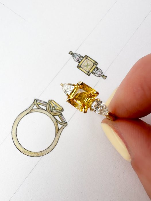 Yellow Sapphire and Diamond Bespoke Engagement Ring with gold band