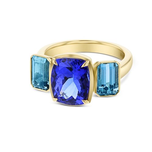 Cushion and Baguette Cut Three Stone Ring