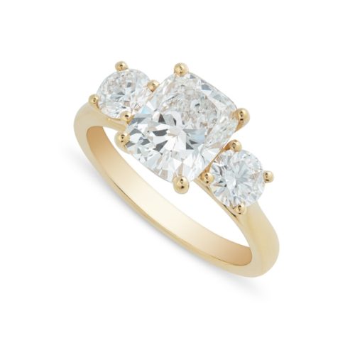 Cushion cut diamond three stone bespoke engagement ring