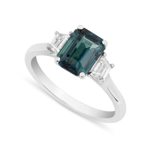 Emerald & Trapezoid Cut Three Stone Ring