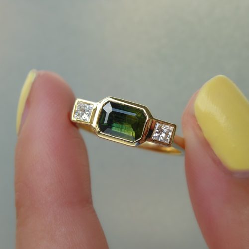 Green Sapphire & Diamond Ring