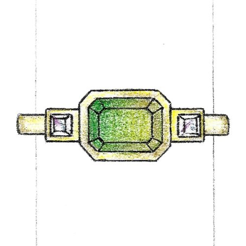 Green Sapphire & Diamond Ring Design