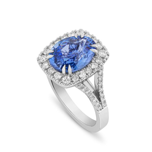 Sapphire halo bespoke engagement ring