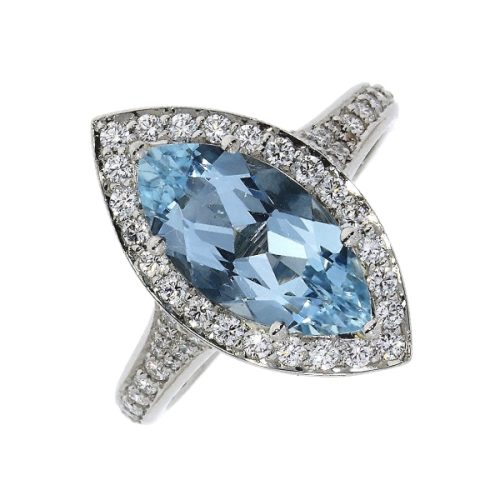 Marquise Aquamarine Halo Ring