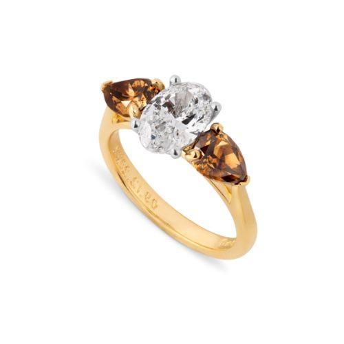Oval & Pear Cut Diamond Three Stonre Ring Engagement Ring