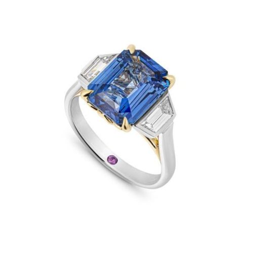 Three stone sapphire and diamond bespoke engagement ring