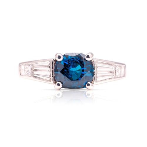 Sapphire & Tapered Diamond Three Stone Ring