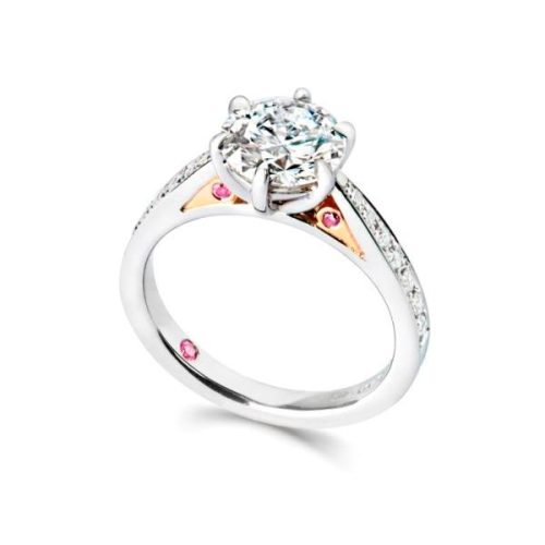 Single Stone RIng with Rose Gold & Pink Sapphire detailing