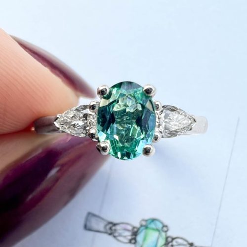 Tourmaline & Diamond Three Stone Ring