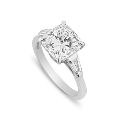 Three stone cushion cut diamond bespoke engagement ring