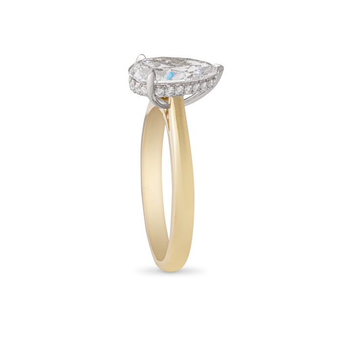 Hidden halo pear cut diamond bespoke engagement ring