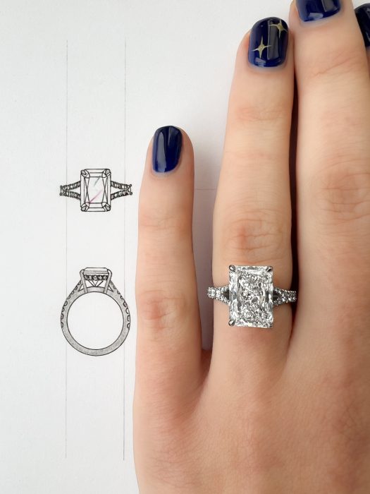 Radiant Cut Diamond Engagement Ring with Secret Halo