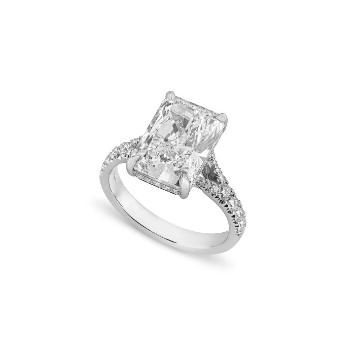 Radiant Cut Diamond Engagement Ring with Secret Halo