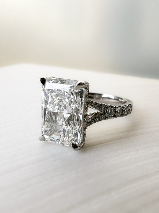Radiant Cut Diamond Engagement Ring with Secret Halo