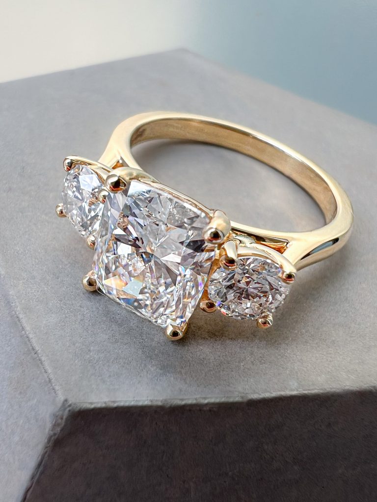 Bespoke three-stone diamond engagement ring