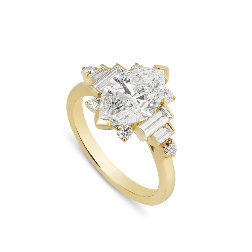 Marquise cut diamond bespoke engagement ring by W&W Jewellery