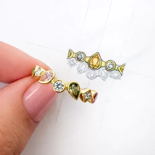 Bespoke Multi Gemstone Eternity Ring and Sketch