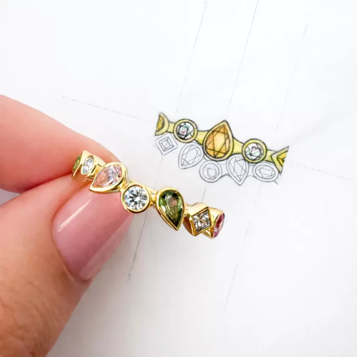 Bespoke Multi Gemstone Eternity Ring and Sketch