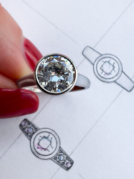 Jewellery ring with designer sketches