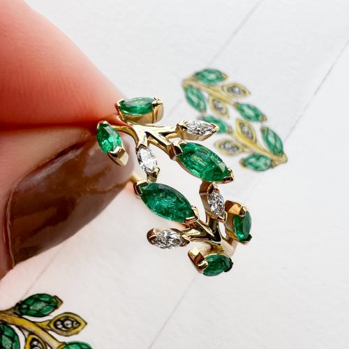 Bespoke ring alongside original designer’s sketch