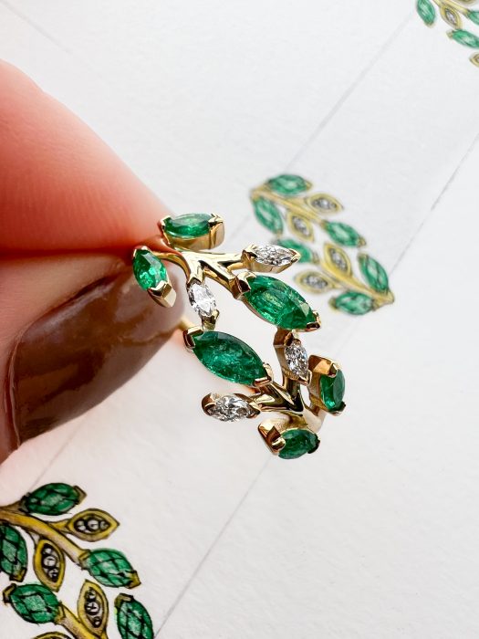 Bespoke ring alongside original designer's sketch