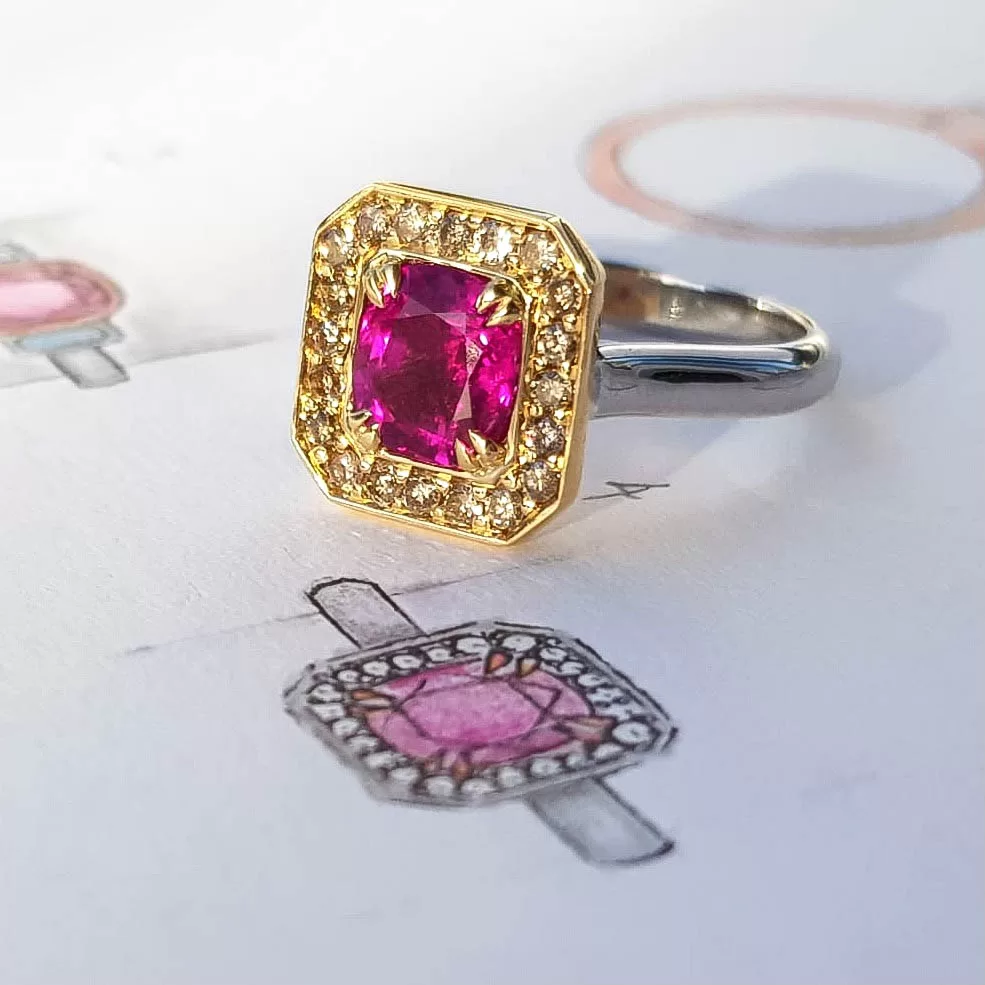 Bespoke Pink Sapphire Halo Ring