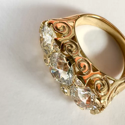 Old Cut Diamond Custom Three Stone Engagement Ring