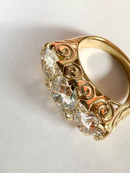 Old Cut Diamond Custom Three Stone Engagement Ring