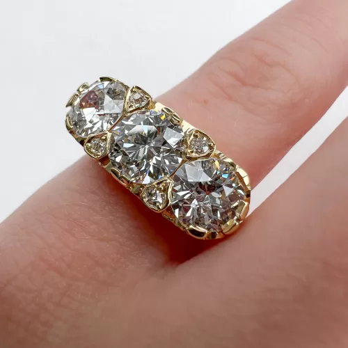 Old Cut Diamond Custom Three Stone Engagement Ring