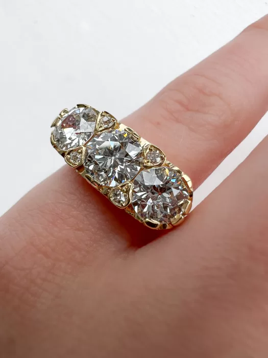 Old Cut Diamond Custom Three Stone Engagement Ring