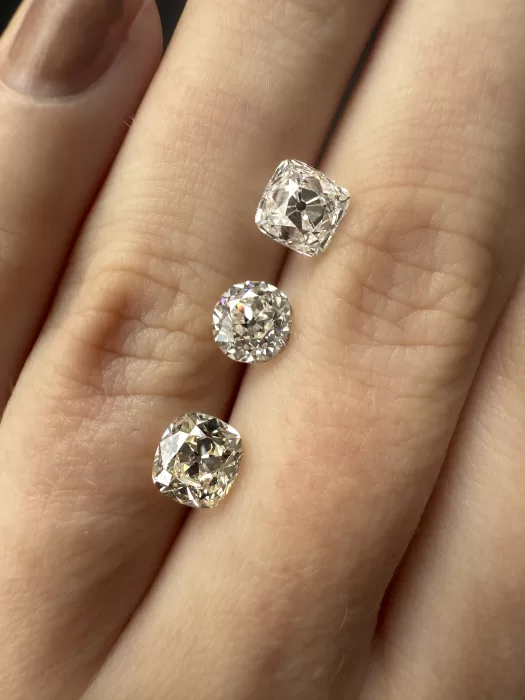 Old Cut Diamond Custom Three Stone Engagement Ring