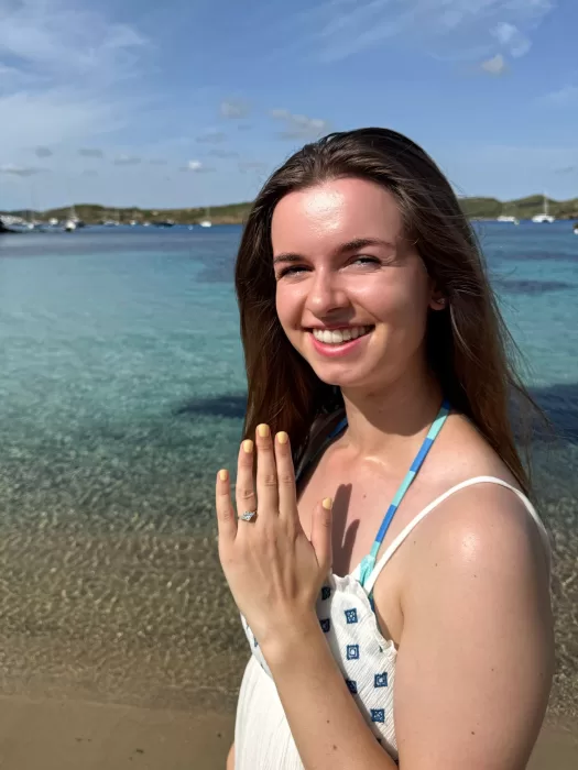 Happy customer with bespoke design bride's wedding ring