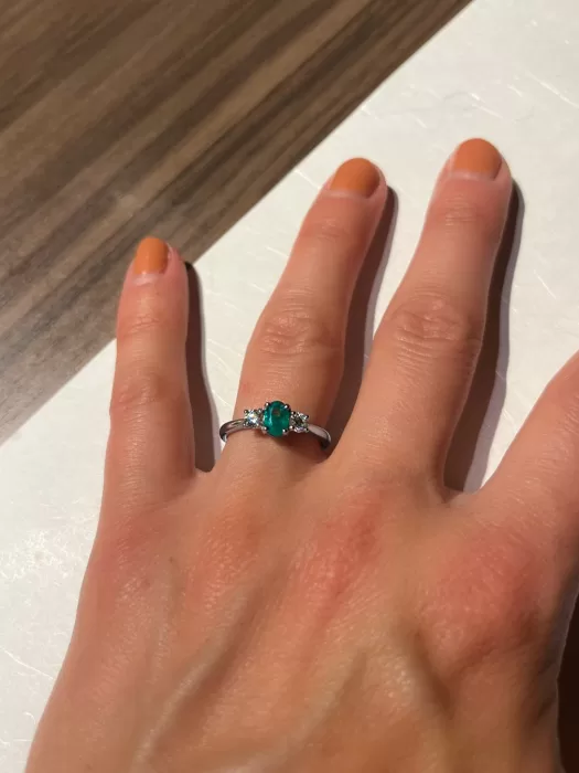 Platinum, Emerald and Diamond Three-Stone Engagement Ring