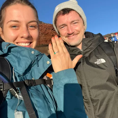 Platinum, Emerald and Diamond Three-Stone Engagement Ring