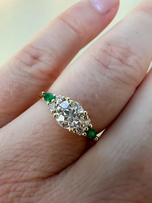 Old Cut Diamond Emerald Trefoil Engagement Ring by W&W Jewellery