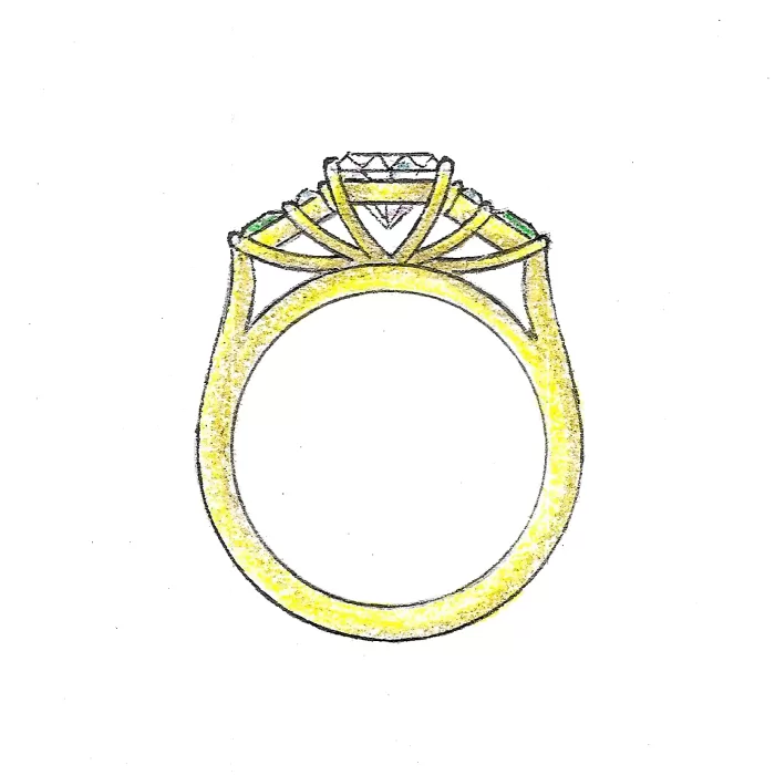Old Cut Diamond and Emerald Custom Engagement Ring Sketch