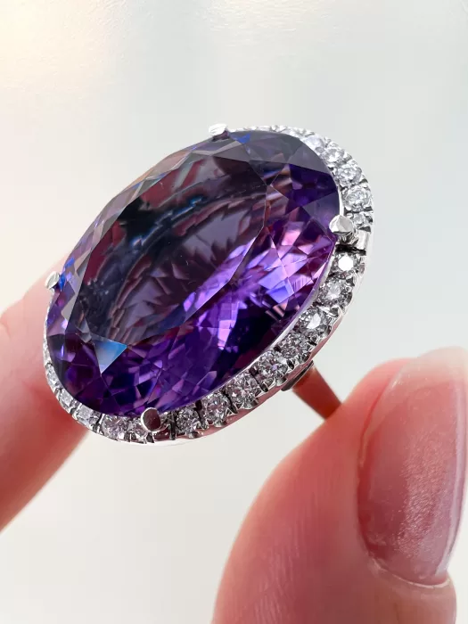 Custom Amethyst and Diamond Halo Dress Ring
