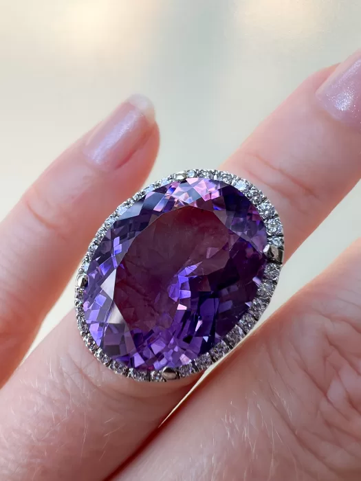 Custom Amethyst and Diamond Halo Dress Ring