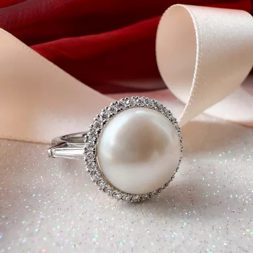Bespoke Pearl and Diamond Halo Dress Ring