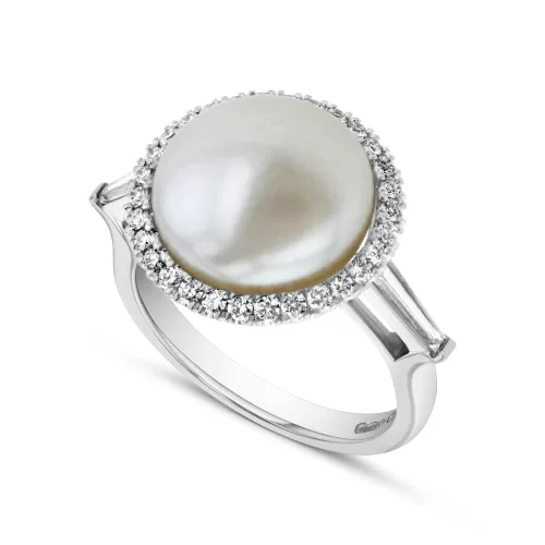 Bespoke Pearl and Diamond Halo Dress Ring