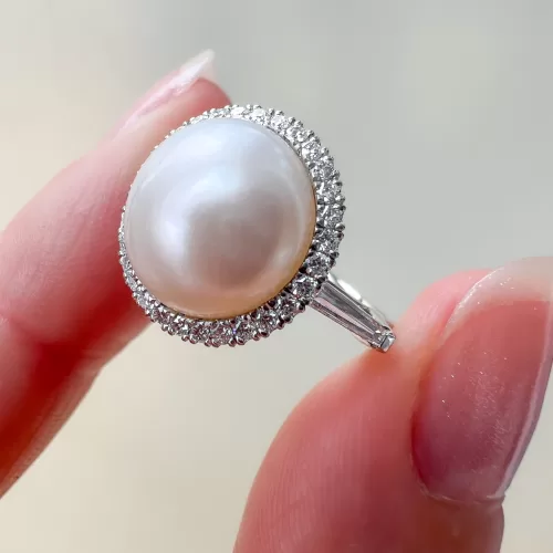 Bespoke Pearl and Diamond Halo Dress Ring