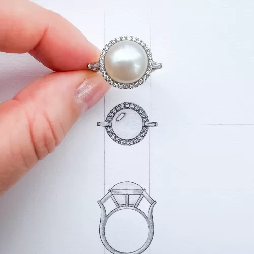Bespoke Pearl and Diamond Halo Dress Ring