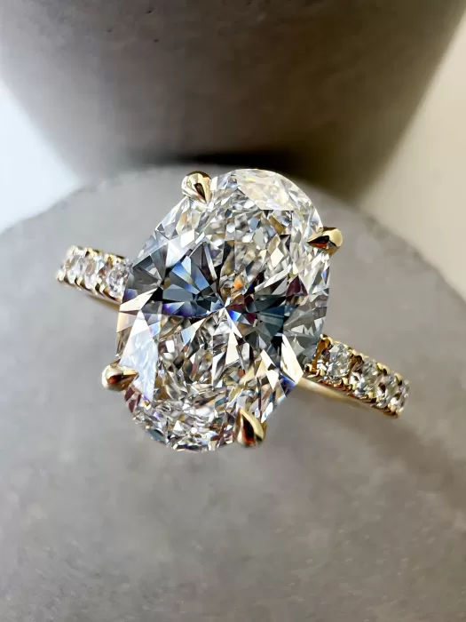 Bespoke oval diamond engagement ring, top view