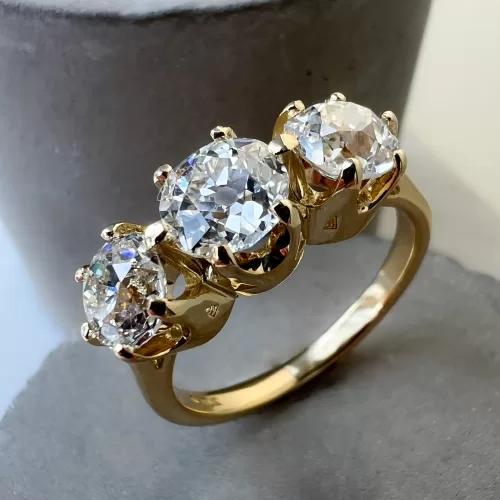Custom Old Cut Diamond Three-Stone Ring