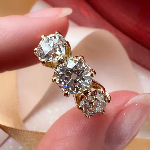 Custom Old Cut Diamond Three-Stone Ring